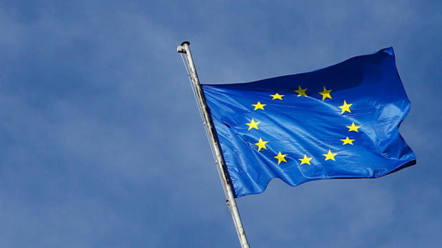 A European Union flag appears on Oct. 15, 2012, in Vienna. 