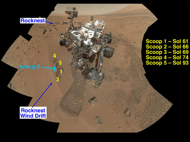 NASA's Curiosity Mars rover documented itself in the context of its work site, an area called "Rocknest Wind Drift," on the 84th Martian day, or sol, of its mission (Oct. 31, 2012). The rover worked at this location from Sol 56 (Oct. 2, 2012) to Sol 100 (Nov. 16, 2012). 