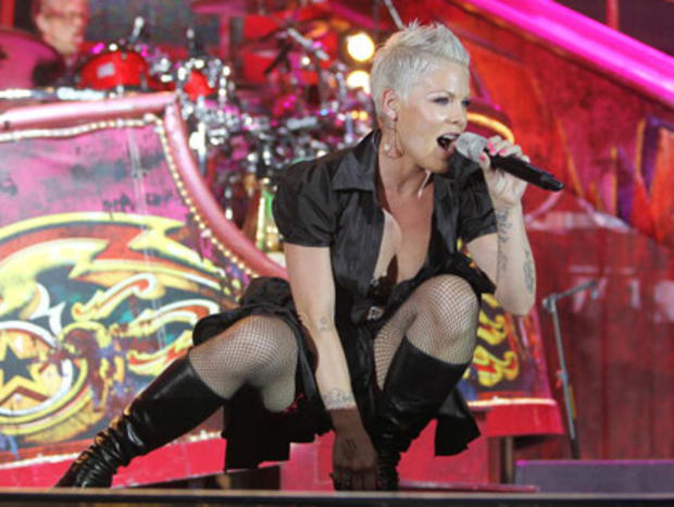 US singer Pink performs on stage on July 