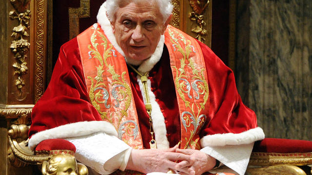 Pope Benedict XVI receives the Vatican bureaucracy, known as the Roman Curia, for his annual Christmas address at Clementina Hall Dec. 21, 2012, in Vatican City. 