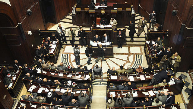 Members of the constitutional assembly attend a session at the Shura Council building in Cairo, Egypt, Dec. 26, 2012.  