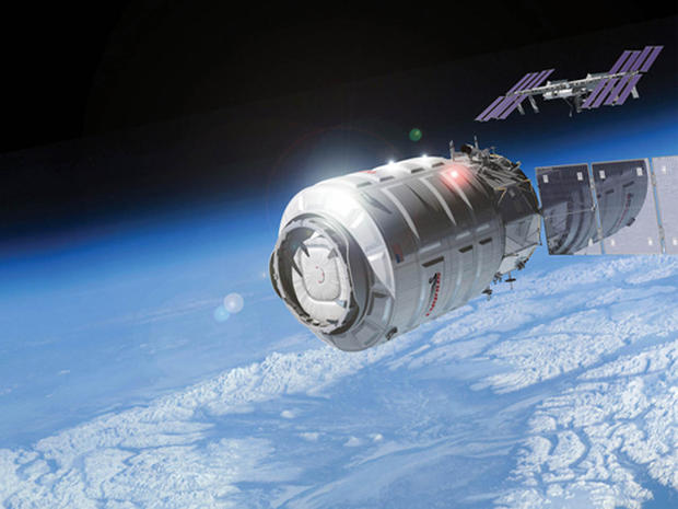 Cygnus cargo logistics spacecraft approaching the ISS. 
