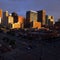 The sun sets on downtown Denver as seen from its LoDo neighborhood May 5, 2012. 