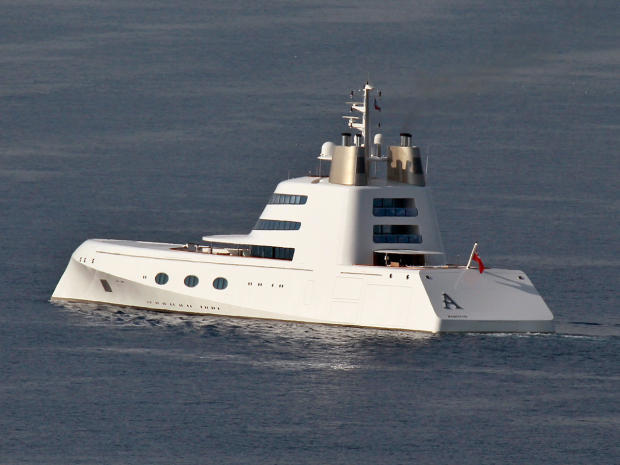 Russian billionaire Andrey Melnichenko's luxury yacht, A, motors on Sept. 1, 2011 off the coast of the French Riviera in Nice, France. 