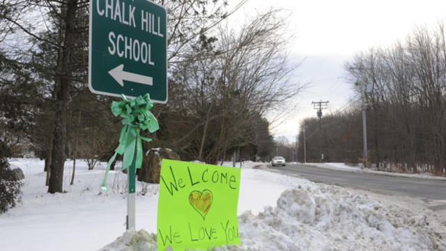 A sign for Chalk Hill School is seen in Monroe, Conn., Wednesday, Jan. 2, 2013. 