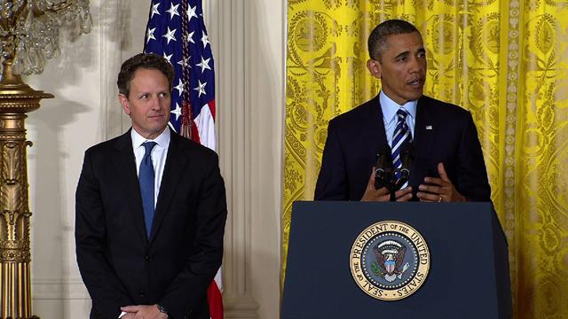 Obama: Geithner "one of our finest secretaries of the treasury" ever 