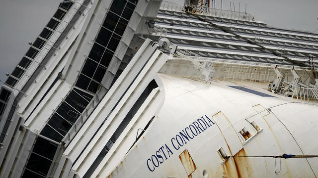 The Costa Concordia cruise ship lays aground near the port on the Italian island of Giglio Jan. 9, 2013. 