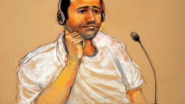 Sketch by courtroom artist Janet Hamlin taken Nov. 9, 2011 and reviewed by U.S. military shows Abd al-Rahim al-Nashiri during military commissions arraignment at Guantanamo Bay detention center in Guantanamo, Cuba. 