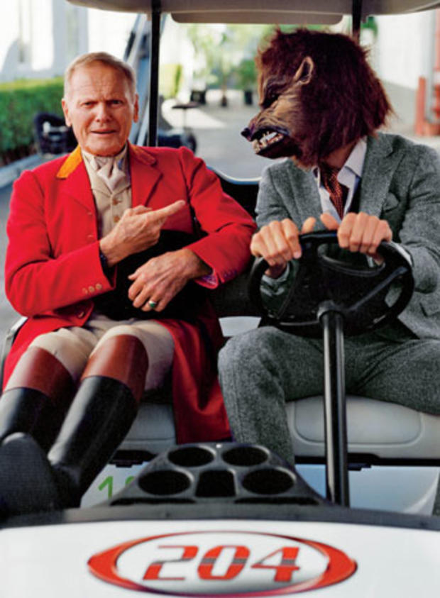 Actor Tab Hunter was game to pose with a model in a wolf mask for the 2013 Vanity Fair's Hollywood issue portfolio. 