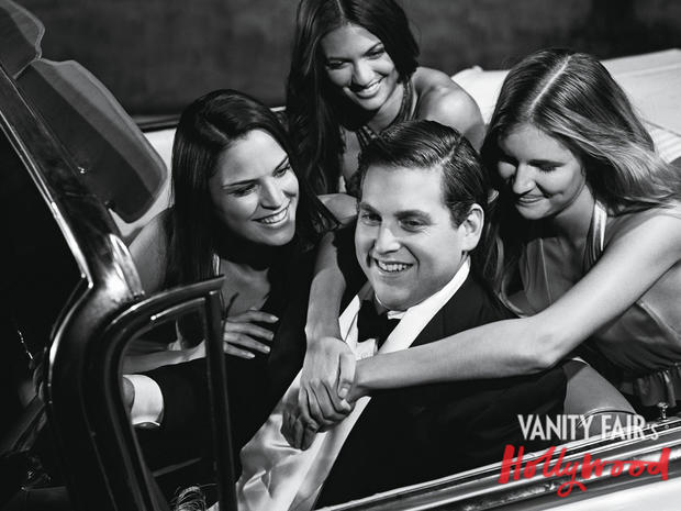 Actor Jonah Hill was photographed in a convertible full of models for Bruce Weber's Hollywood Portfolio for Vanity Fair's 2013 Hollywood issue. 