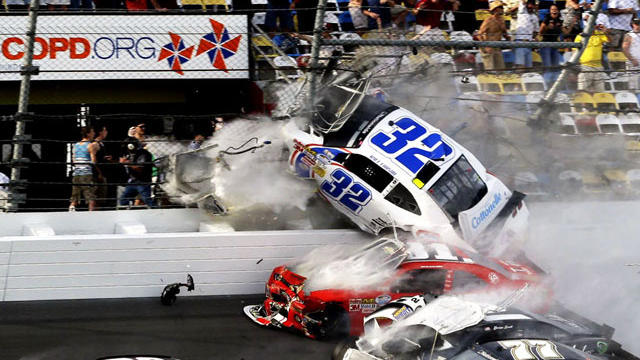 More than 30 spectators were hurt when a dozen cars collided at Saturday's Nationwide Series race at Daytona. 