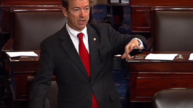 Sen. Rand Paul (R, Ken.) during what turned out to be almost 13-hour filibuster that ended at 12:39 a.m. EST March 7, 2013 against President Obama's nomination of John Brennan to head the CIA over White House policy on the use of drones. 