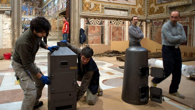 Stoves installed in Sistine Chapel for burning cardinals conclave ballots 