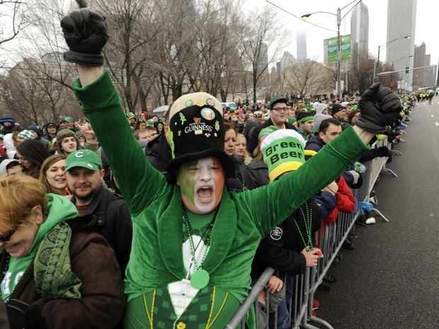 David Westerby of Kenosa, Wis., yells during the St. Patrick's Day parade in Chicago March, 16, 2013. With the holiday itself falling on a Sunday, many celebrations were scheduled instead for Saturday because of religious observances. 