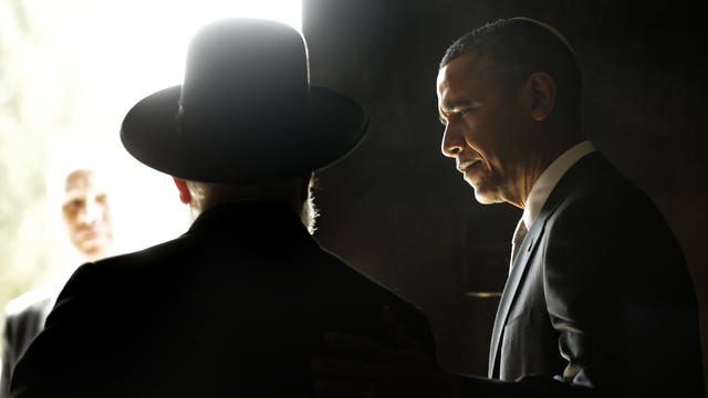 President Obama walks out with Rabbi Israel Meir Lau after visiting the Hall of Remembrance at the Yad Vashem Holocaust Memorial  