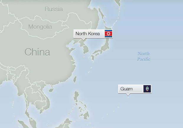 Map North Korea and Guam 