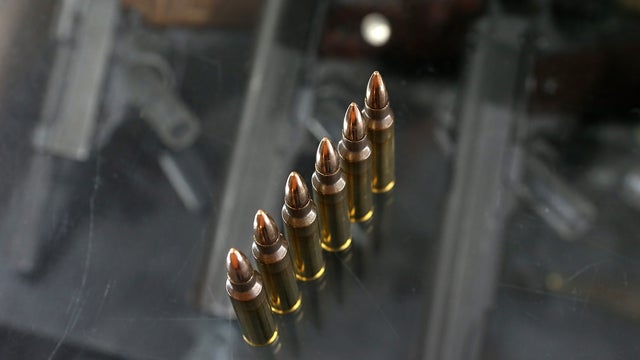 PETALUMA, CA - APRIL 02: .223 rifle ammuntion sits on the counter at Sportsmans Arms on April 2, 2013 in Petaluma, California. In the wake of the Newtown, Connecticut school massacare, California State lawmakers are introducing several bills that propose  