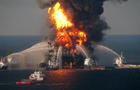 In this handout image provided be the U.S. Coast Guard, fire boat response crews battle the blazing remnants of the off shore oil rig Deepwater Horizon in the Gulf of Mexico on April 21, 2010 near New Orleans, Louisiana.   