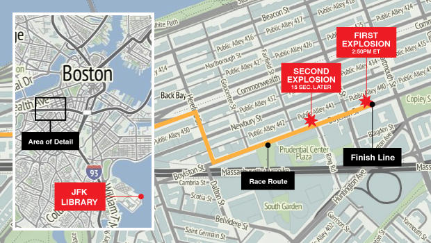 Boston Marathon map updated with JFK Library location 