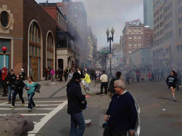 Photo showing Boston Marathon bombing suspect Dzhokhar Tsarnaev fleeing scene of bombing 