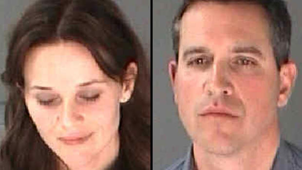This combination of undated photo provided by the City of Atlanta Department of Corrections shows Reese Witherspoon, left, her husband James Toth. The Oscar-winning actress was arrested on a disorderly conduct charge after a state trooper said she wouldn' 