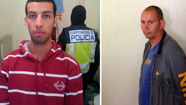These two photos released by the Spanish Interior Ministry on April 23, 2013, shows two suspects identified as Nou Mediouni, left, and Hassan El Jaaouani, right. 