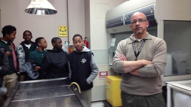 scott-charles-standing-in-temple-hospitals-morgue-with-8th-graders-from-finletter-elementary.jpg 