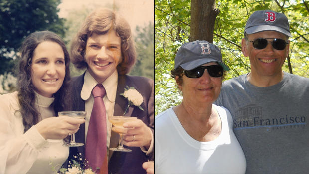 Syrel and Mick Dawson on their wedding day in 1973 and more recently in 2013. 