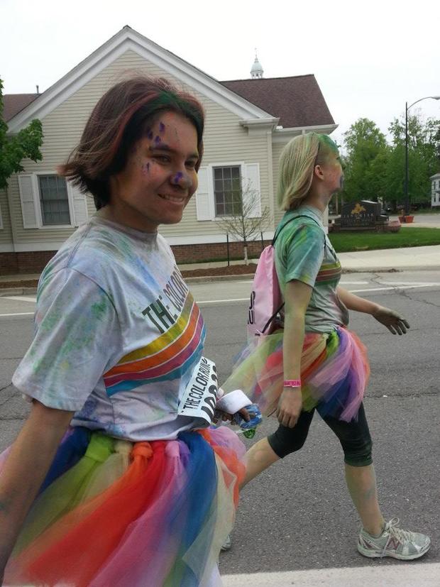 Running with a colorful tutu 