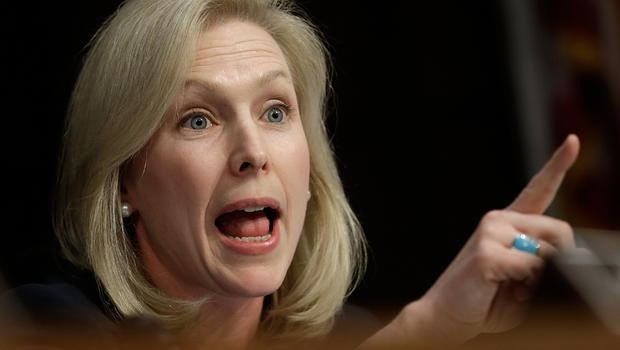 Sen. Kirsten Gillibrand (D-NY) speaks while U.S. military leaders testify before the Senate Armed Services Committee. 