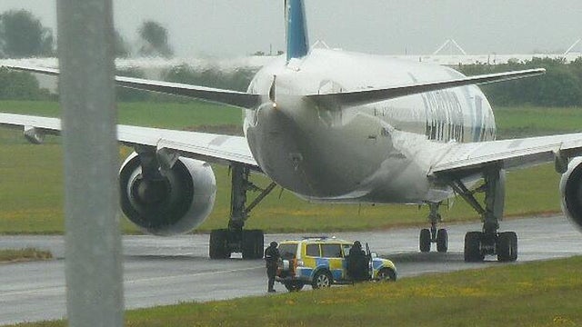EgyptAir Flight 985, bound for New York City from Cairo, was diverted to Glasgow, Scotland, after a passenger found a threatening letter in the bathroom, June 15, 2013. 