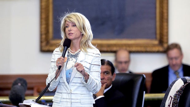 en. Wendy Davis, D-Fort Worth, begins a filibuster in an effort to kill an abortion bill, Tuesday, June 25, 2013, in Austin, Texas. 