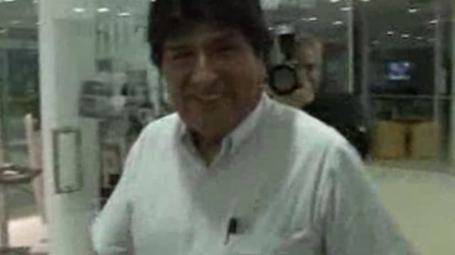 Bolivian President Evo Morales in corridor in Vienna International Airport in Austria 