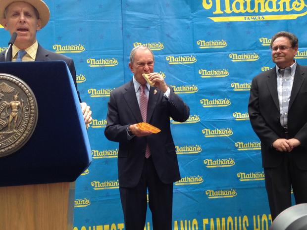 Mayor Bloomberg Chows Down On Hot Dog At Nathan's Hot Dog Eating Contest Weigh-In 