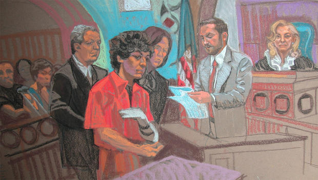 This courtroom sketch by Christine Cornell shows Boston bombing suspect Dzhokhar Tsarnaev during his arraignment at a Boston court on Jul 10, 2013. 