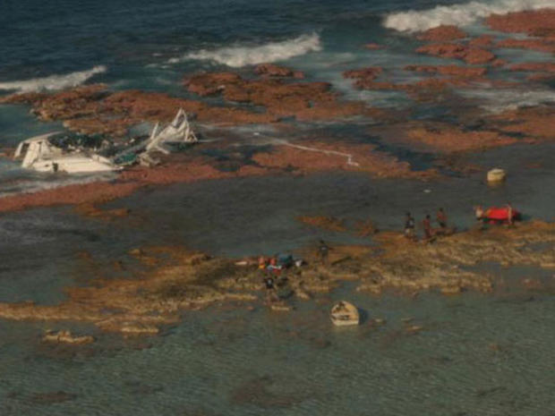 This aerial shot shows both the wreck site and the reef area where Ben Silverwood managed to get his family to safety. 