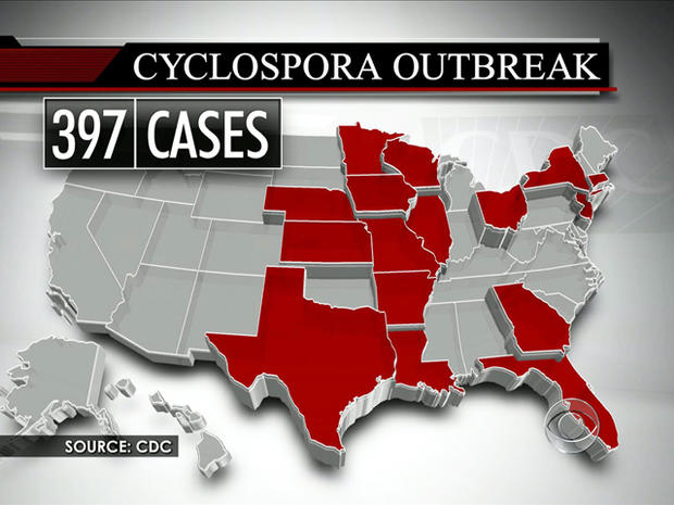 The CDC said Thursday there are now 397 cases of cyclospora in 16 states. 