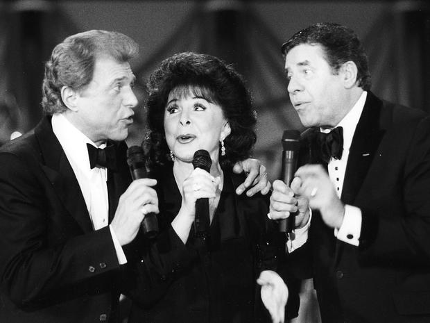 Steve Lawrence,left, Eydie Gorme, center, and Jerry Lewis during the MDA Telethon at the Sahara Hotel, Sept. 6, 1993. 