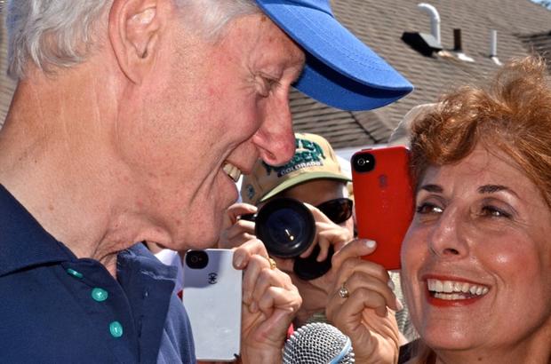 1010 WINS' Juliet Papa interviews former President Bill Clinton at the 65th Annual Artists Vs. Writers softball game 