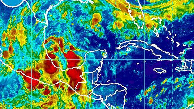 Tropical Storm Fernand (in red, center left) churns onto Mexico's Gulf Coast 