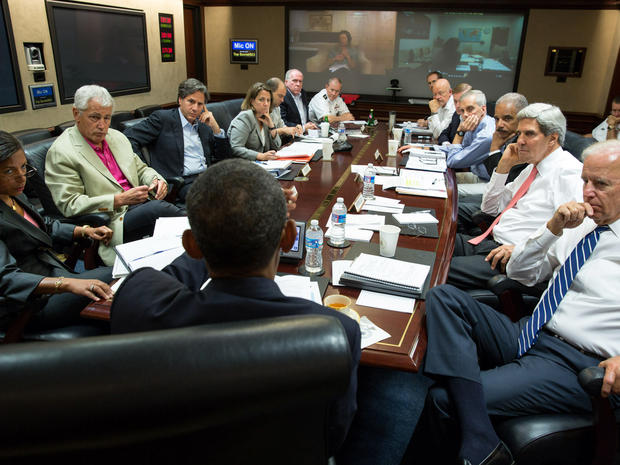 President Obama meets in the White House Situation Room with his national security advisers to discuss strategy in Syria Aug. 31, 2013. 