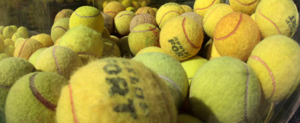 Used tennis balls are stocked at the Fre header 610 u.s. open 