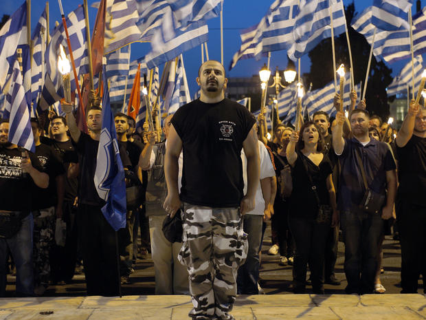 Members and supporters of the ultra-nationalist Golden Dawn party 