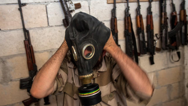 syria, rebel, gas mask 