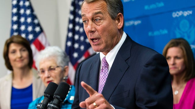 House Speaker John Boehner of Ohio, joined by members of the Republican Caucus, demands that the White House and congressional Democrats negotiate with congressional Republicans about ways to re-open the government and address criticisms of the nation's n 