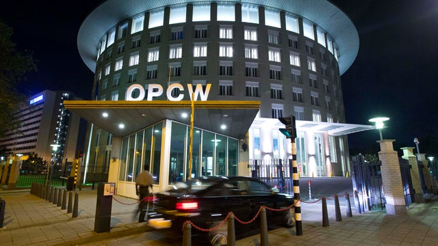 Sept. 27, 2013 file photo shows car arriving at headquarters of Organization for the Prohibition of Chemical Weapons, OPCW, in The Hague, Netherlands; the OPCW was awarded the Nobel Peace Prize on Oct. 11, 2013 