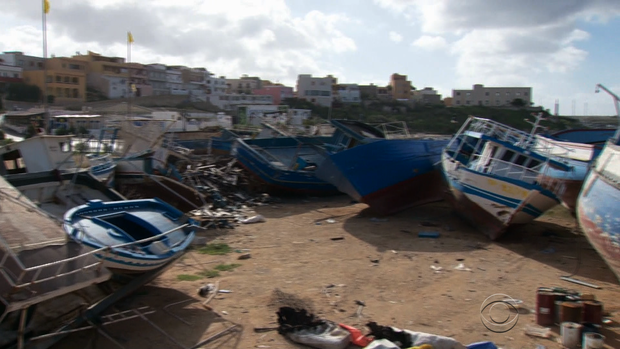 A stretch of beach known as the "boat cemetery" is littered with the wreckage of vessels that made it to the island. 