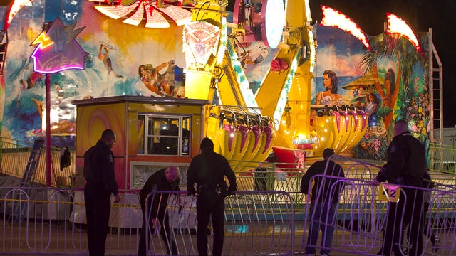 Fairgrounds Police secure a barricade around the Vortex after an accident closed the ride just after 9 p.m. on Oct. 24, 2013 at the N.C. State Fair in Raleigh, N.C., sending five people to the hospital; 2 were reported in critical condition 