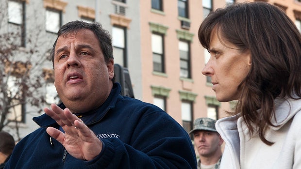 New Jersey Gov. Chris Christie is joined by Mayor Dawn Zimmer of Hoboken during a joint press conference Nov. 4, 2012, in Hoboken, N.J. 