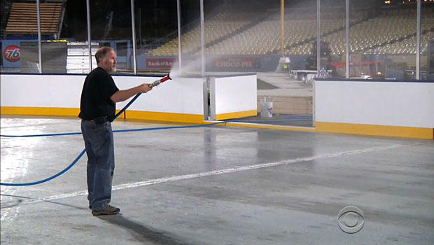 Dan Craig is in charge of the 16,000 square foot rink built on the infield of Dodger Stadium. 